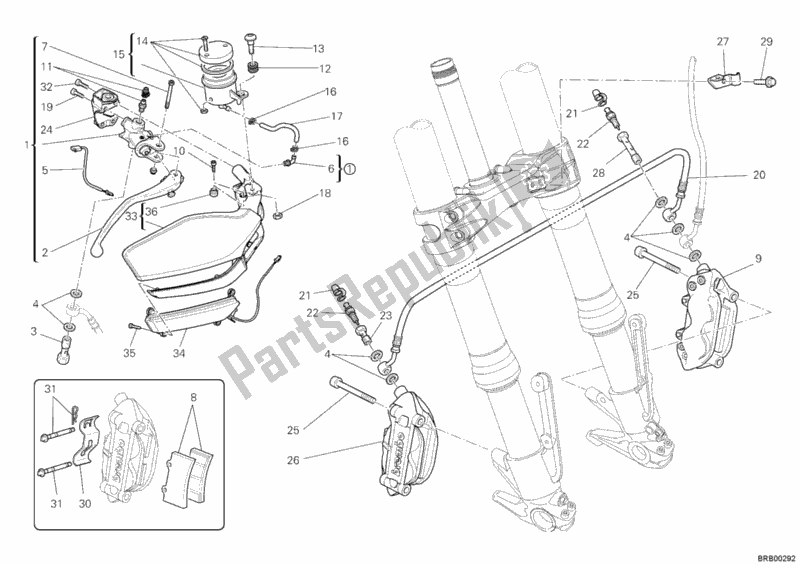 Todas as partes de Sistema De Freio Dianteiro do Ducati Multistrada 1200 S Sport USA 2011